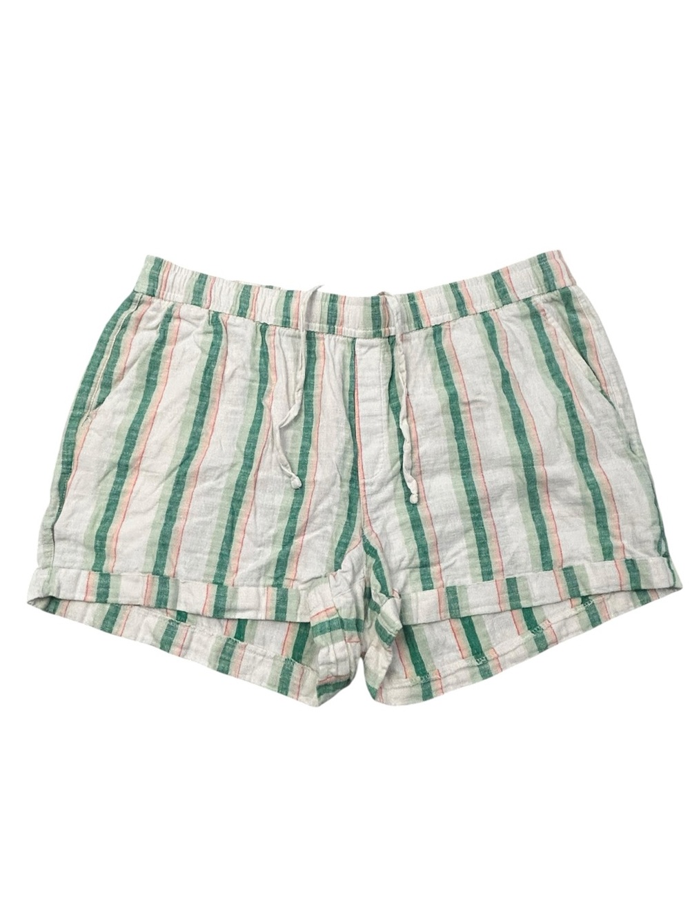 Old Navy Women's Green Pink Stripe Linen-Blend Drawstring Shorts XL High Rise